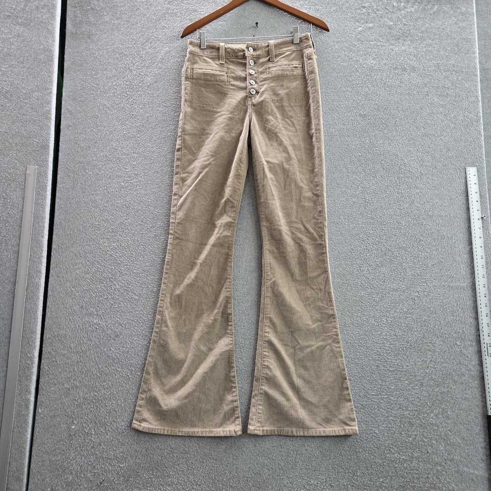 American Eagle Outfitters Women Pants 4 LONG Beige Corduroy Flared Button 33"